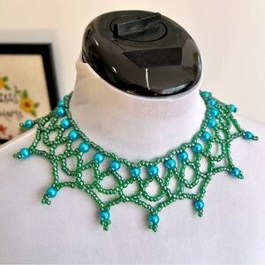 Handcrafted Beaded Choker Sea Green Green & Aqua Mermaid Boho Necklace
